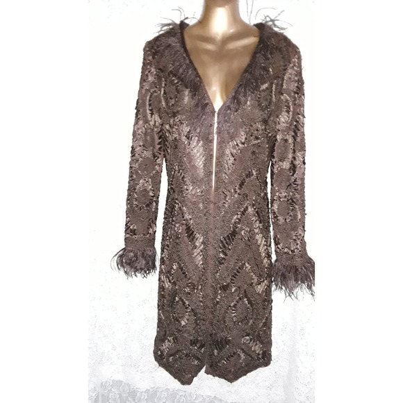 Sue Wong Sz 10 Old Hollywood Glam Soutache Ostrich Feather Evening Jacket - Picture 11 of 11